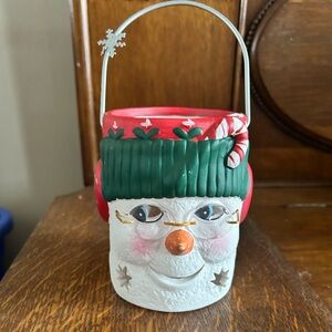 Vintage Snowman Tea Candle Holder with Handle Glasses